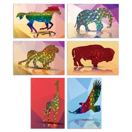 BETTER OFFICE PRODUCTS All Occasion Metallic Greeting Cards & Envs, Box Set, 4in x 6in 6 Metallic Wild Animal Designs, 50PK 64555